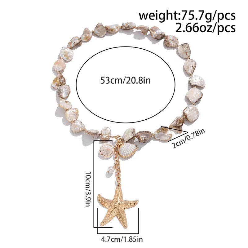 Plush Looks – Großhandel Kette mit Anhänger/Charm – Stilvolle Muschelkette mit Seestern-Detail3