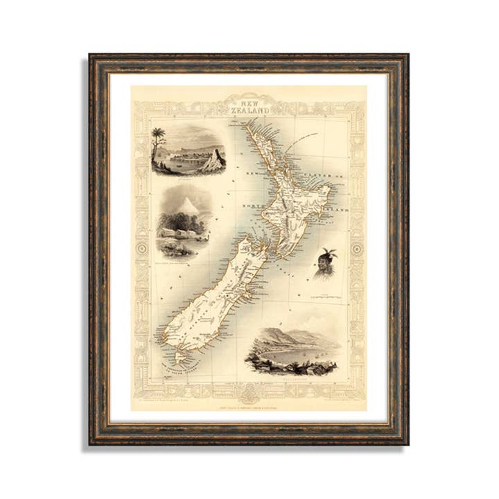 Kaart van Nieuw-Zeeland Antieke posterafdruk op mat papier Kaart van Auckland voor wholesale door Maps Vintage