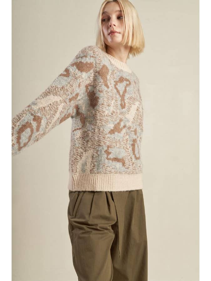 CREAM H GREY A jacquard pullover sweater - FSW1120 for wholesale on Faire