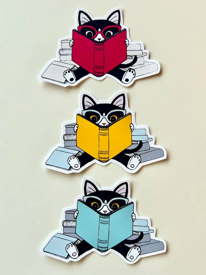 Bookish Clever Kitties Sticker Set for wholesale by Cathy Peng Art & Design
