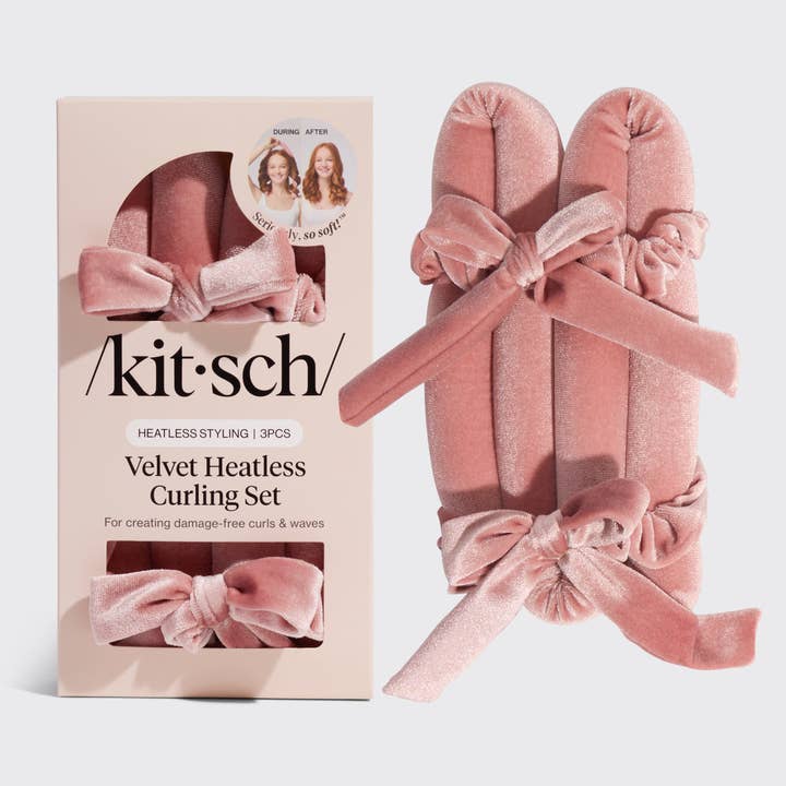 Terracotta Velvet Heatless Curling Set for wholesale by KITSCH