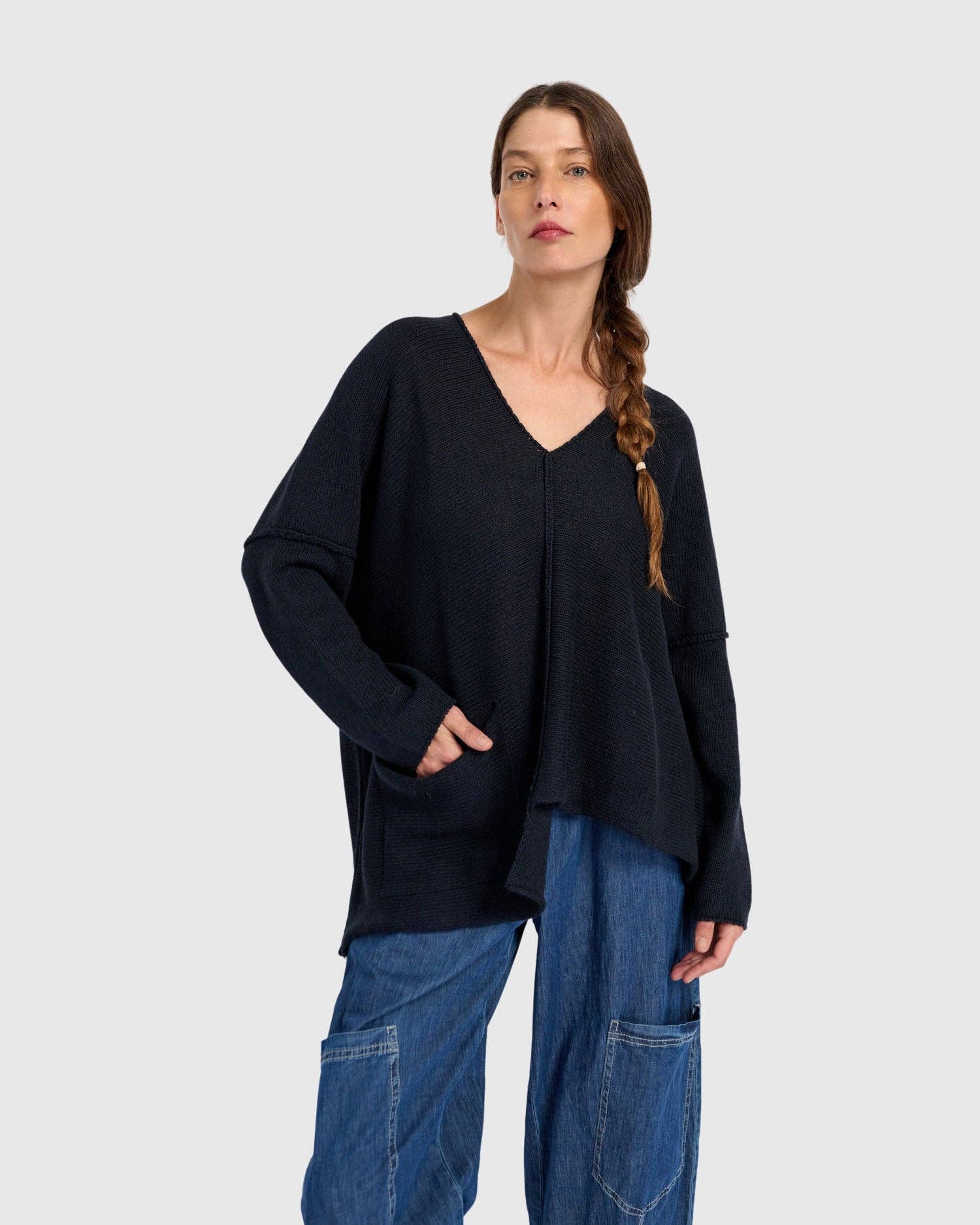 Bliss Slouchy Sweater, Navy for wholesale on Faire2