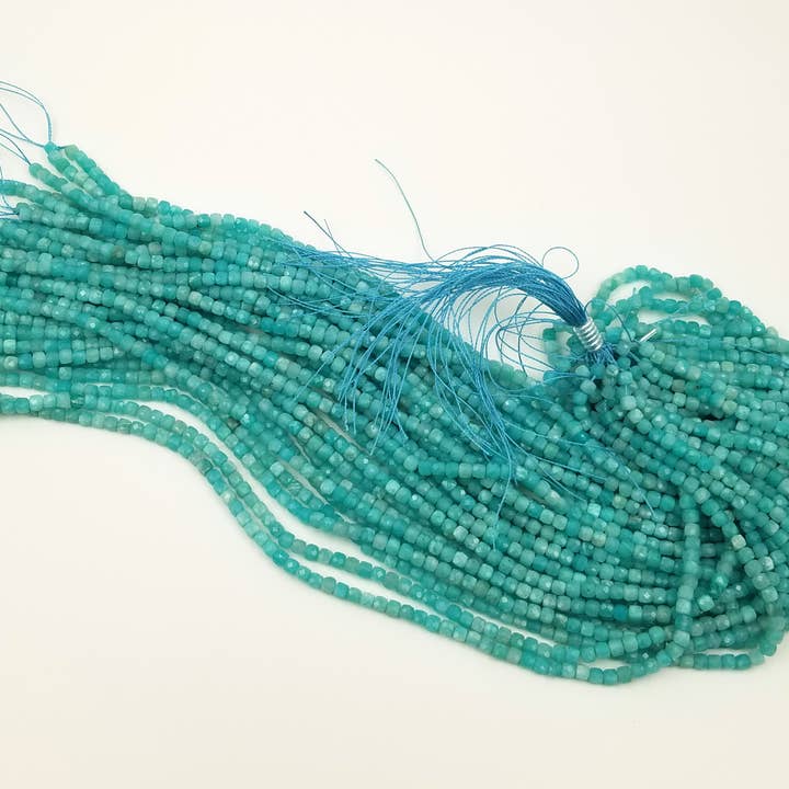 Amazonite Faceted Cube Cut Gemstone Bead Full Strand PRP344 for wholesale by Beads Creation