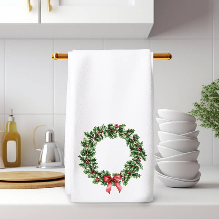 Winter Wreath Personalized Luxury Bathroom Hand Towel for wholesale by Fernville Creations
