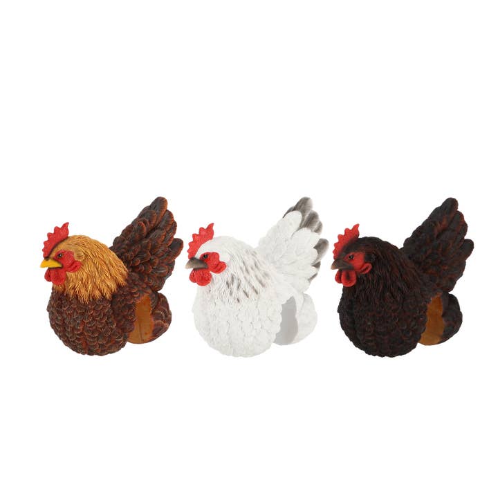 Fence Chickens, Resin, 3 Asst. Styles for wholesale by Esschert Design USA