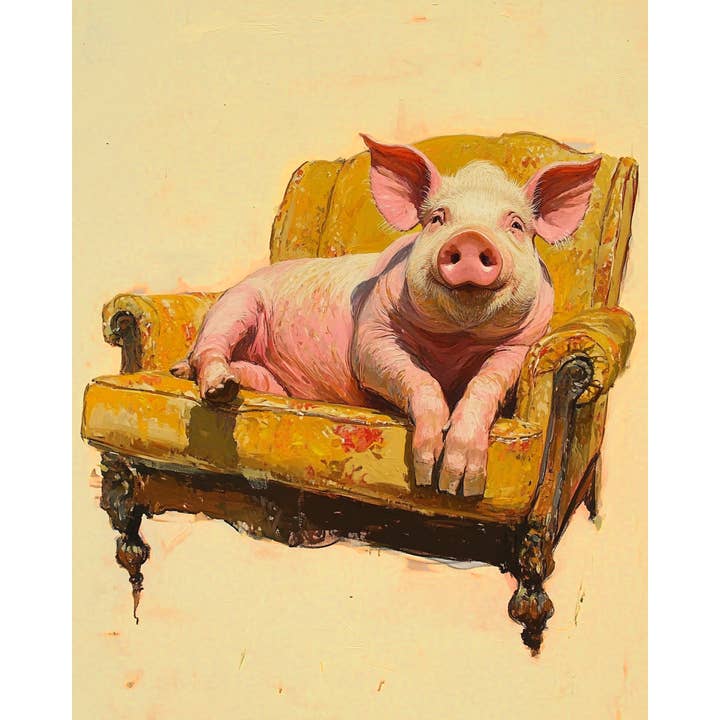 Mowbi - Wholesale Art Print - Pig on Chaise Lounge - Bedroom Art Prints – 8″x10″ Artwork in 11″x14″ Mat