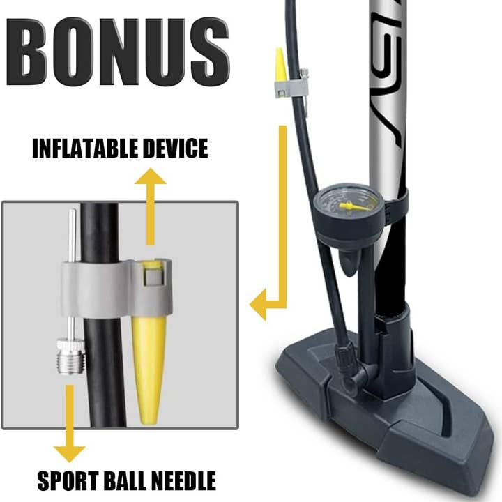 Infinite Basics - Venta al por mayor Accesorios de ciclismo - Bomba de suelo para bicicleta BV con cuerpo de acero, cabezal inteligente 17/24 pulgadas, 160 psi, válvula reversible automática Presta y Schrader3