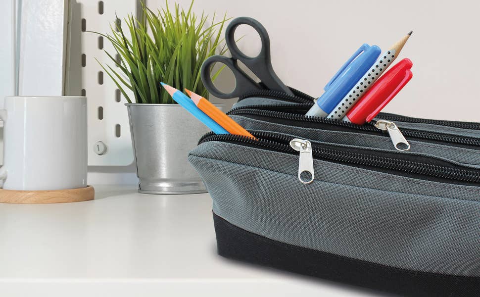 Powell Creative Products Ltd - Wholesale Pencil Case/Pouch - Large Black & Grey Pencil Case with 3 Compartments1