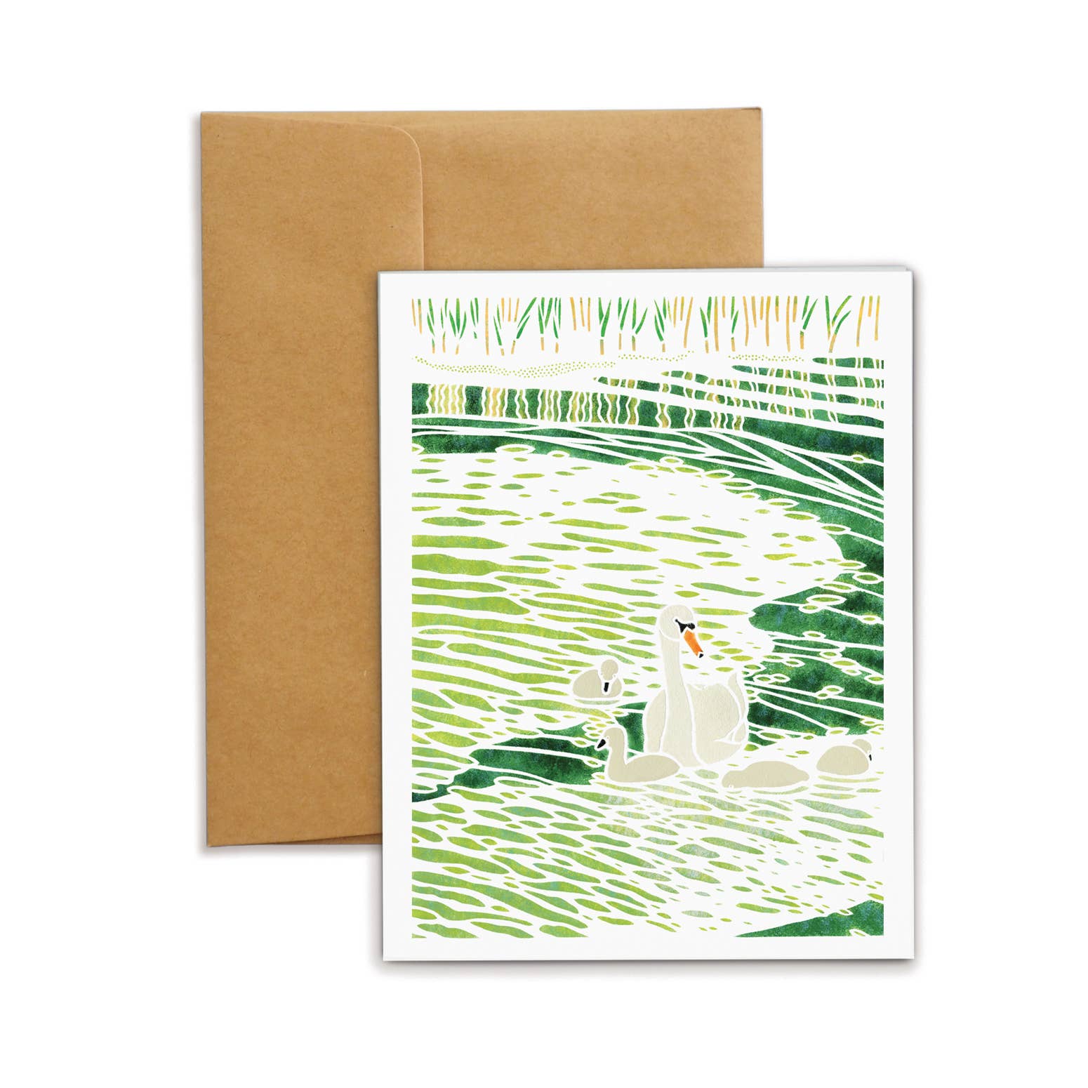 Mayuko Fujino Bird & Nature Art - Wholesale Everyday Greeting Card - A2 Card: Swan Family2