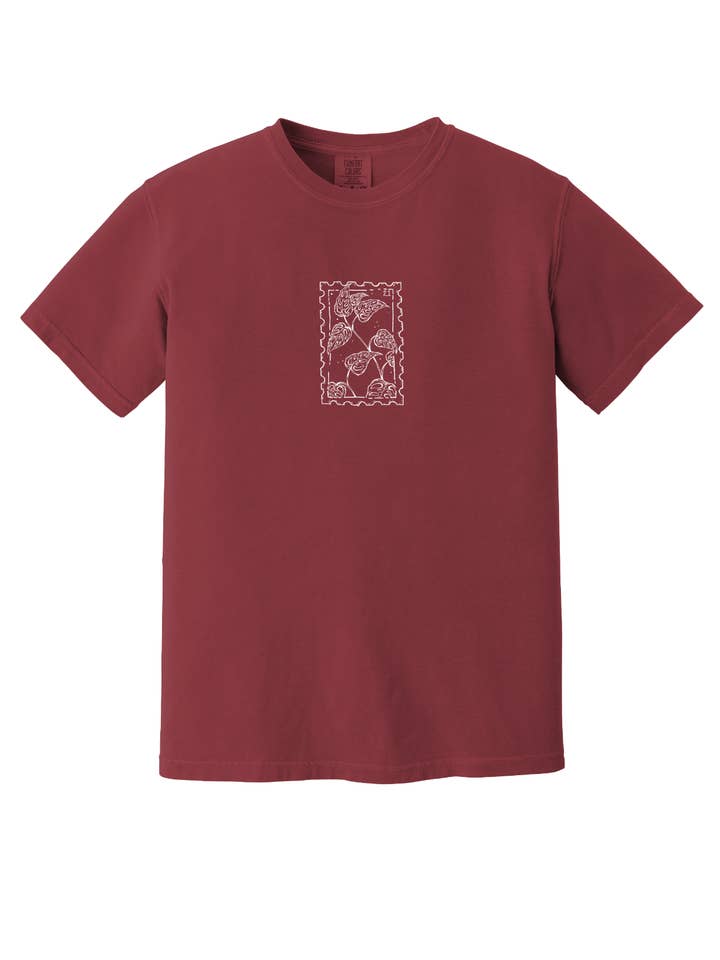 The Plant Supply - Wholesale Screen Printed T-Shirt - Unisex - Monstera Plant Postage Stamp T-shirt Comfort - Washed Red2