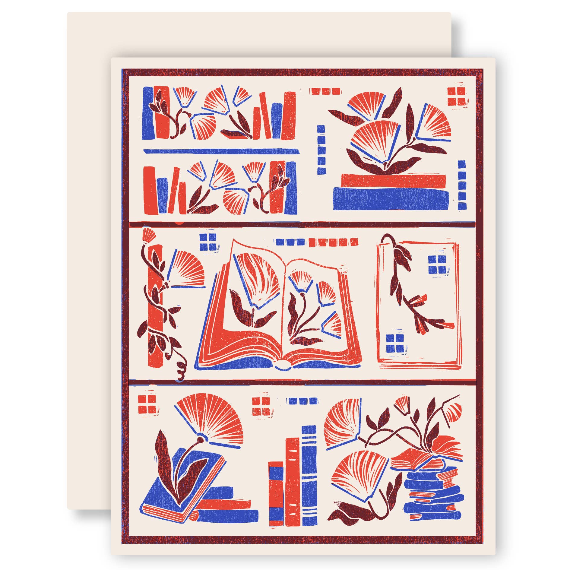 Heartell Press - Wholesale Everyday Greeting Card - Book Flowers (Red) Letterpress Card0