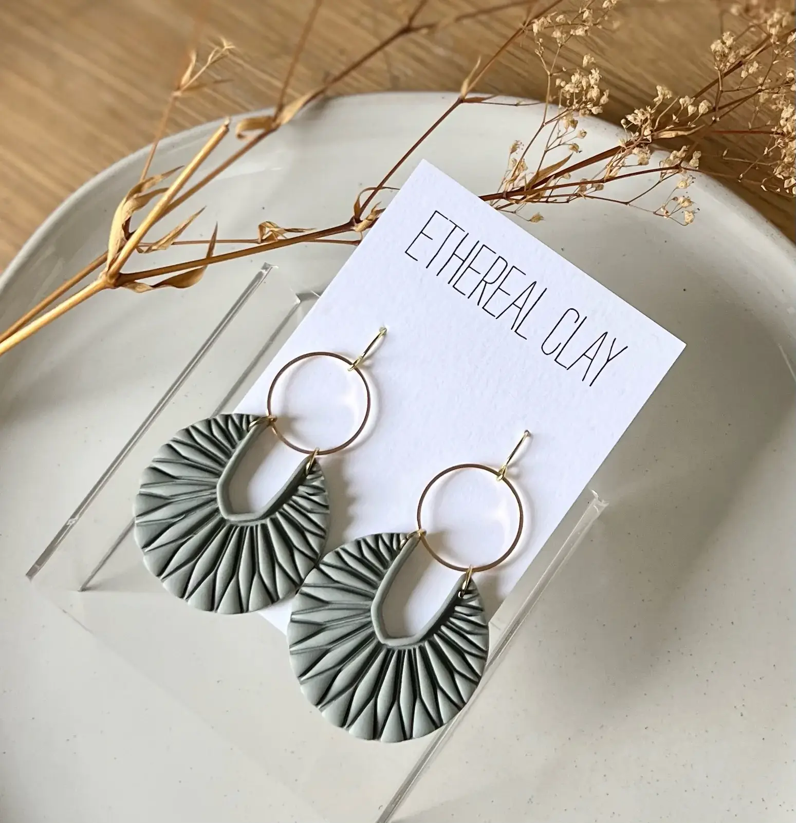 Ethereal Clay - Wholesale Dangle Earrings - Soraya l Handmade Clay Earrings, Neutral, Boho, Off White1