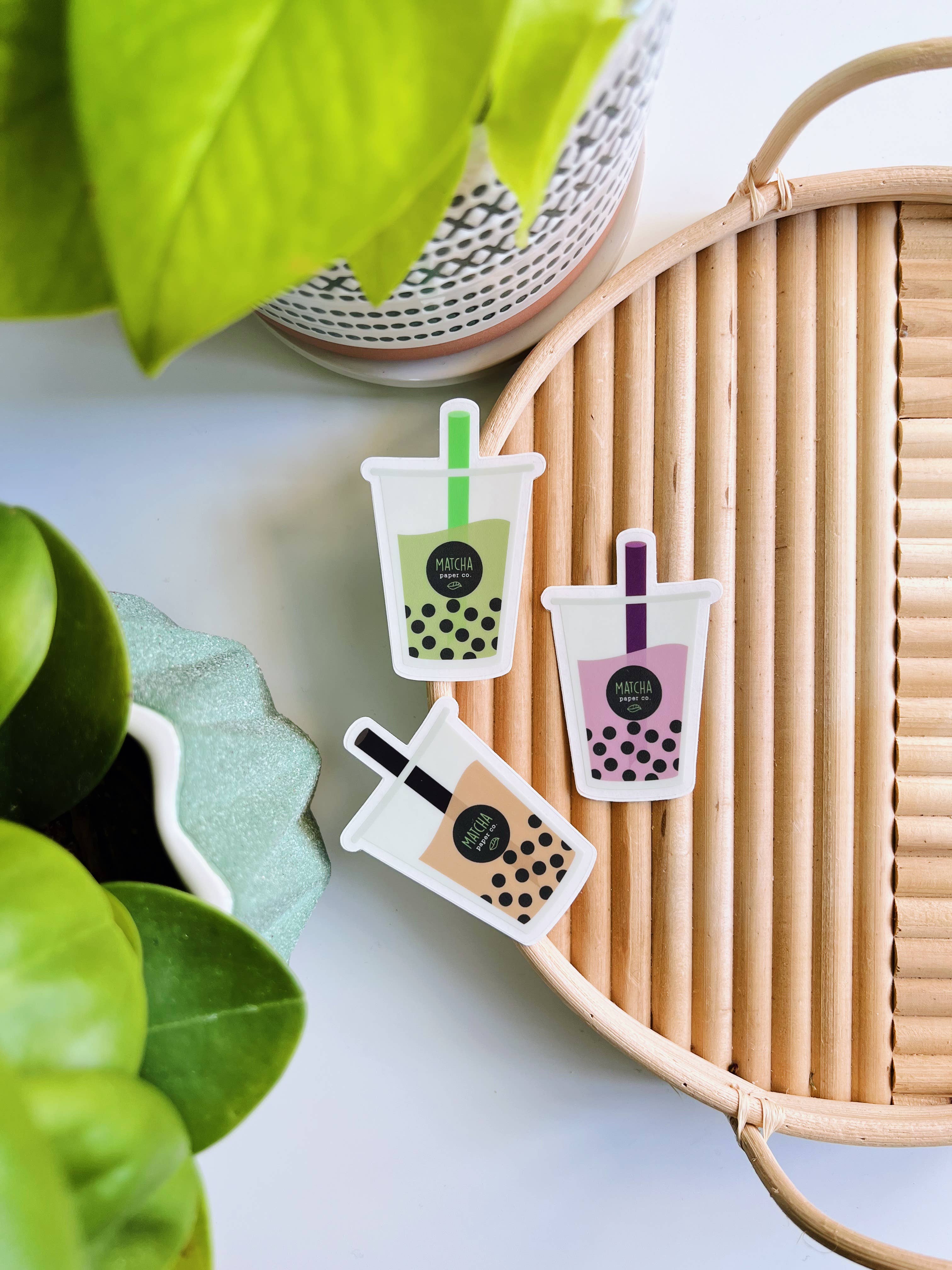 Matcha Paper Co. - Wholesale Sticker - Milk Tea Boba Clear Vinyl Sticker Pack1