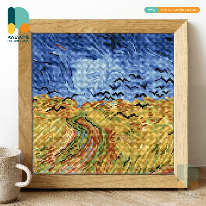 Kit de Peinture au Diamant - Champ de Blé avec Corbeaux - 120x120 pour la vente par Awesome Pattern Studio