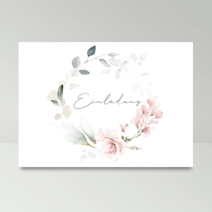 Einladungskarte Hochzeit grün-rosé A6 (mit Umschlägen) für den Großhandel von fabelie Design