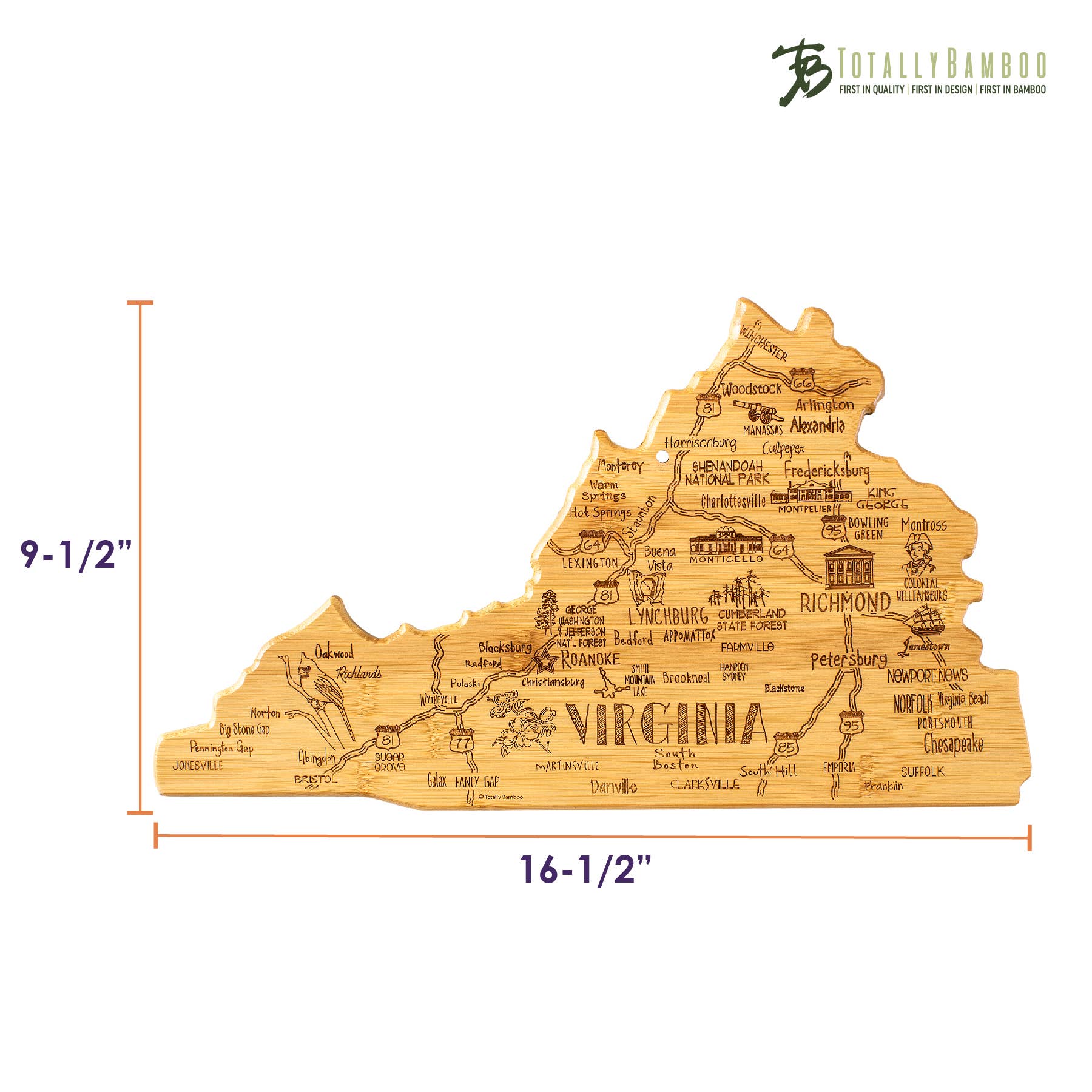 Totally Bamboo - Wholesale Cutting Board - Destination Virginia Cutting Board with Engraved Artwork5