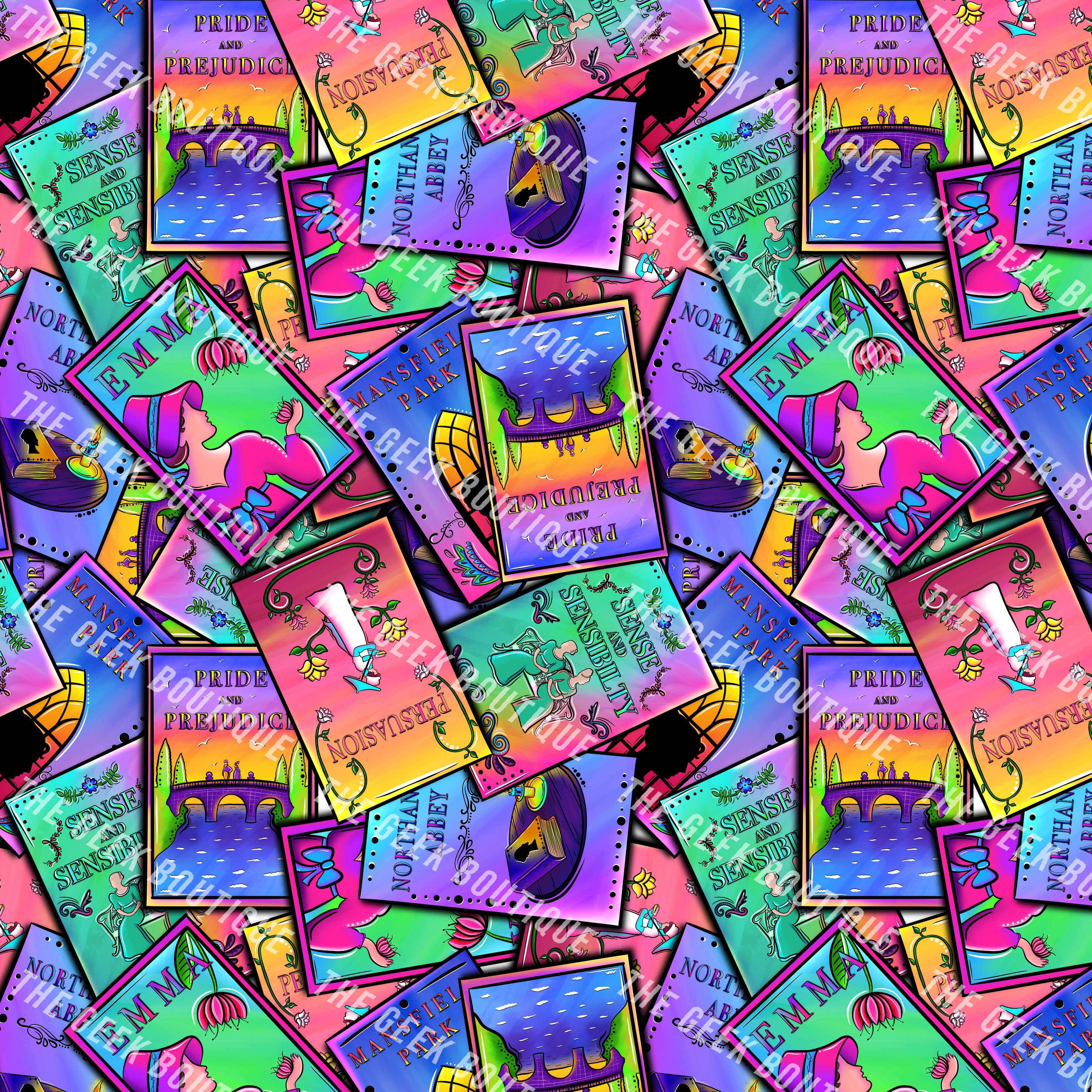 The Geek Boutique - Wholesale Tote Bag - Women's - Neon Jane Austen Classic Book Romance Large Zipper Tote Bag1