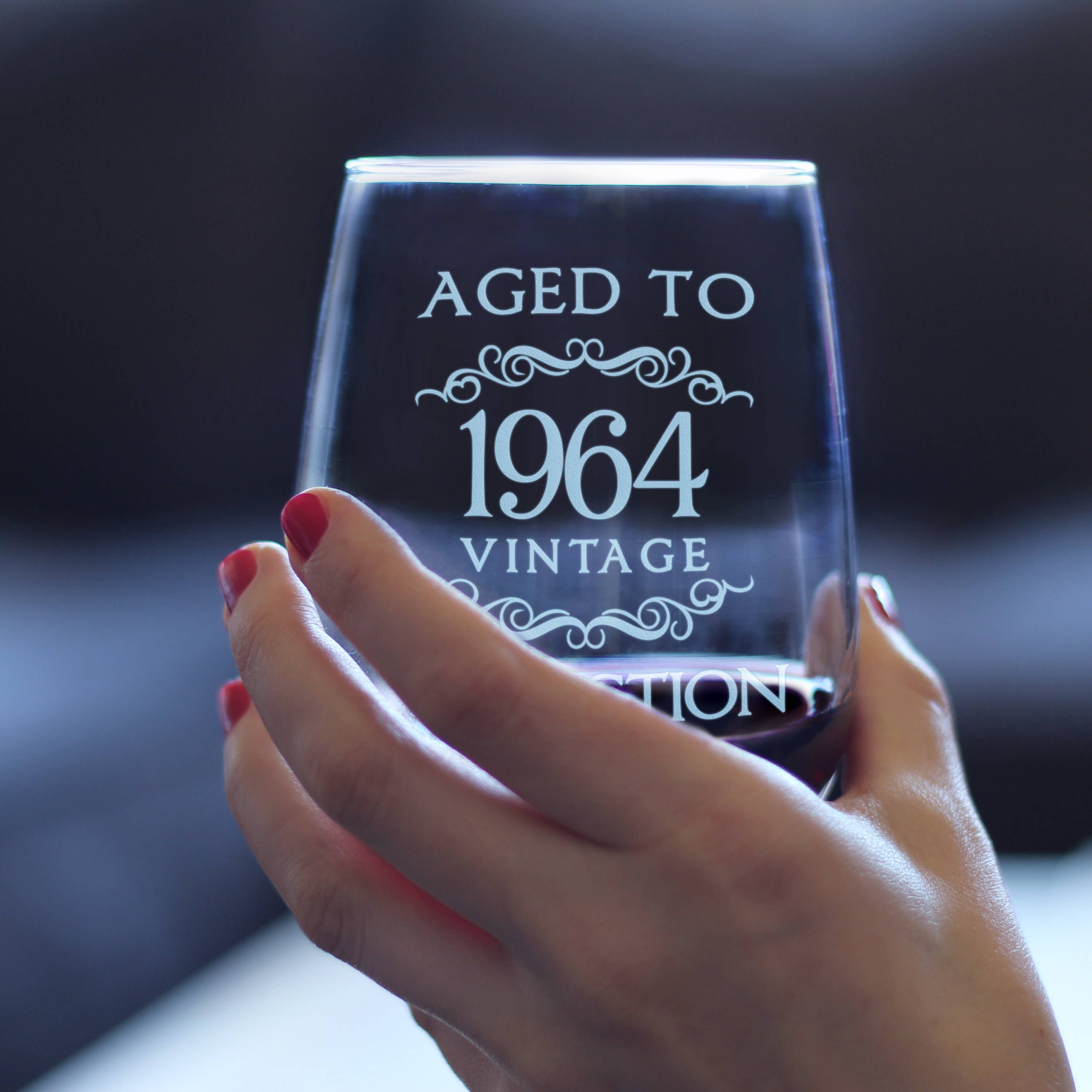 bevvee - Wholesale Wine Glass - Aged to Perfection 64 Stemless Wine Glass 60th Birthday Gift1
