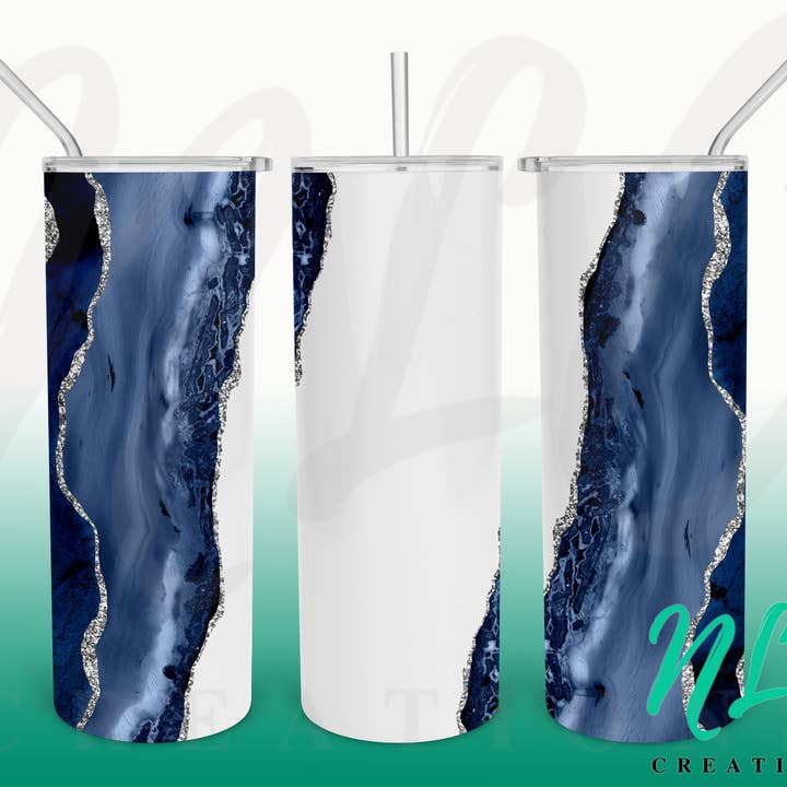 Gobelet Geode 20 oz à paillettes bleu, blanc et doré pour la vente par NLC Creations