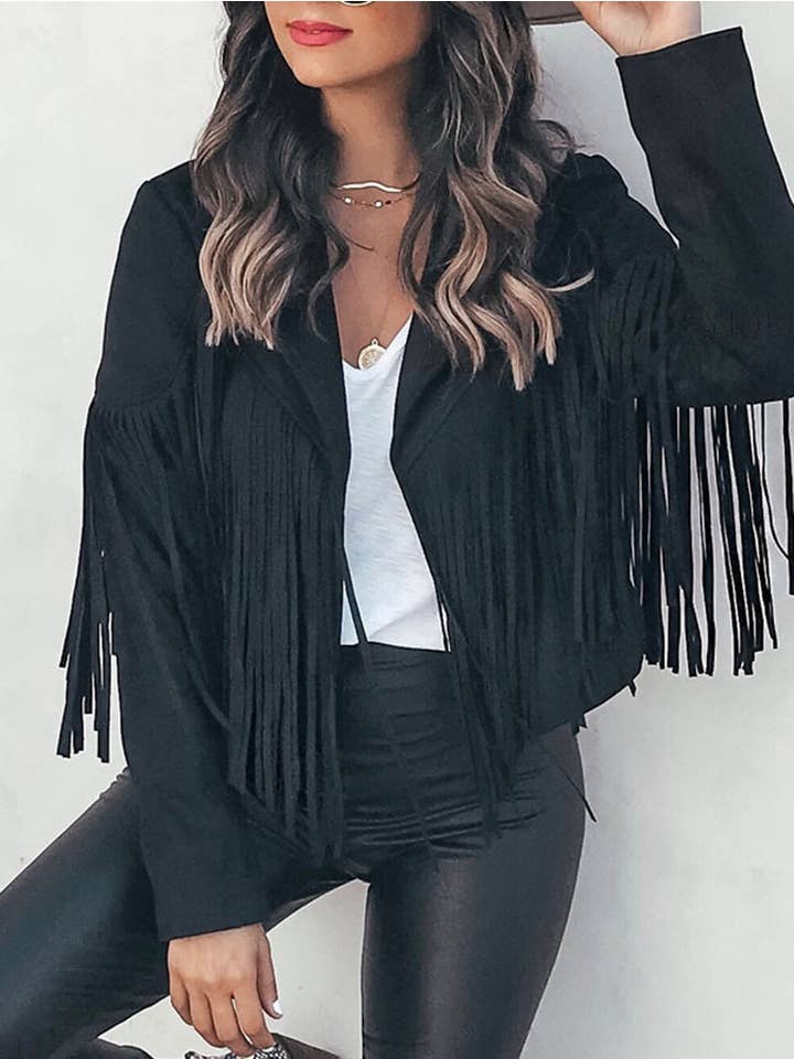 Tourtiwi - Wholesale Jacket - Women's - Punk Faux Suede Fringe Lapel Jacket0