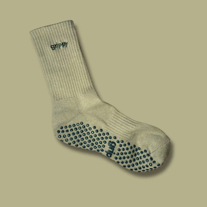 Khaki Pilates Grip Socks for wholesale by Grippy Sports