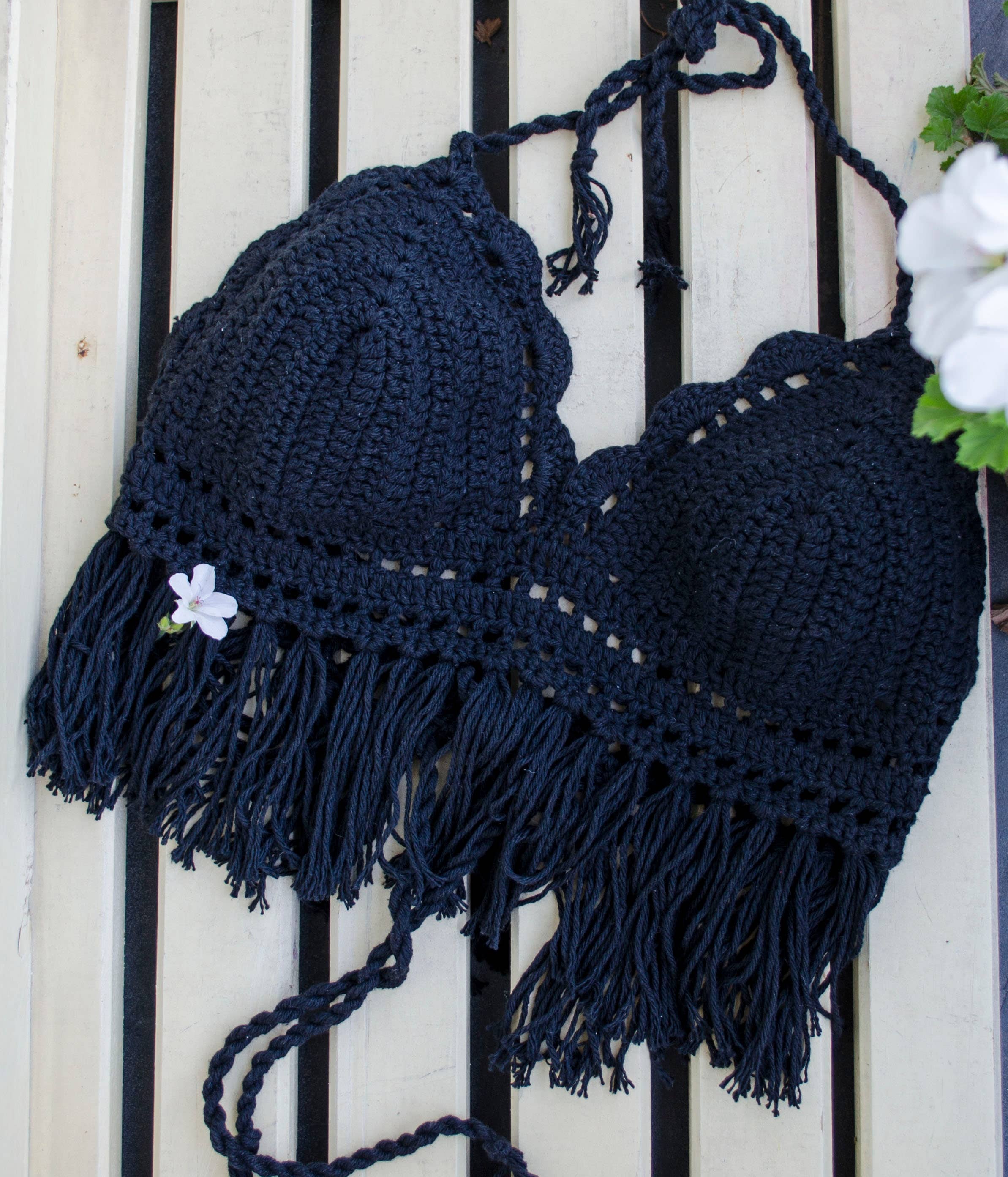 mayAqua - Vente Haut en maille – femme - Haut en crochet noir, haut à franges en crochet, vêtements hippie des années 602