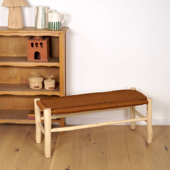 Bohome Living - Wholesale Bench - Wooden bench with Camel nylon seat