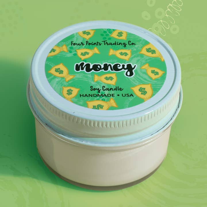 Pop Scents Money 4 oz Soy Candle for wholesale by Four Points Trading Co