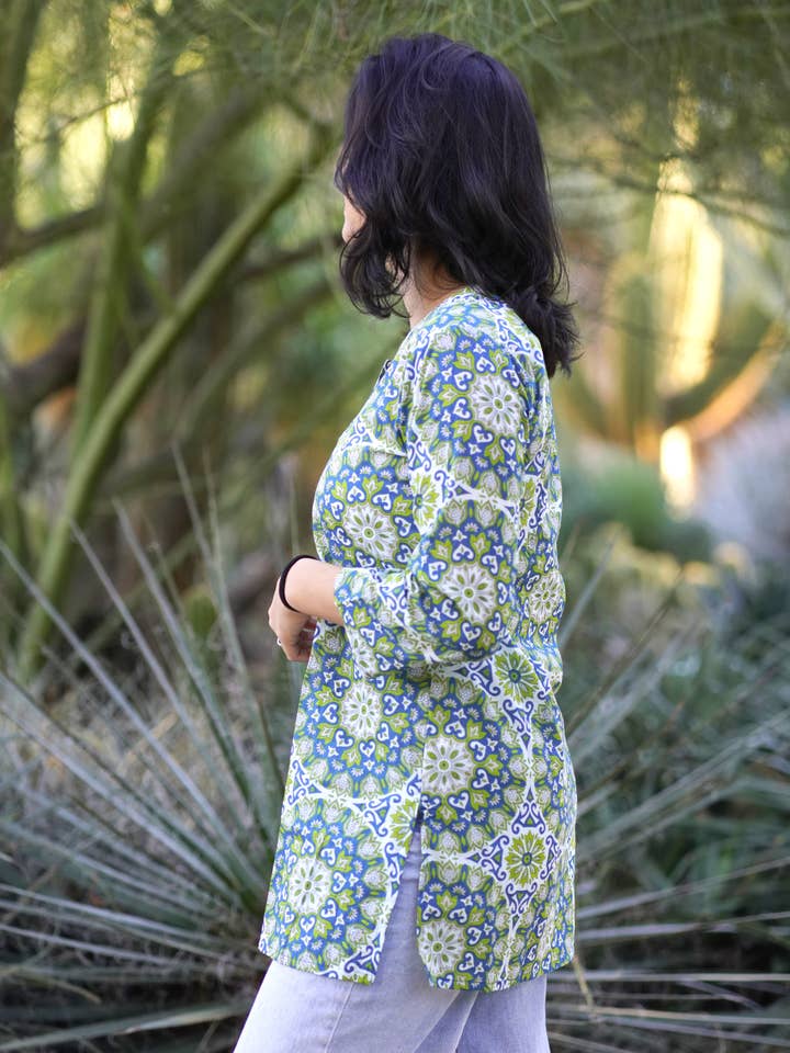 Riley Cotton Kurta Tunic Teal Olive for wholesale on Faire