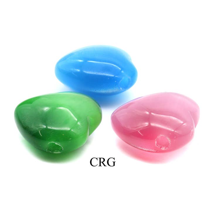 Crystal River Gems LLC – wholesale Spiritual stone/crystal – SET OF 4 - Mixed Cats Eye Hearts w/ Drilled Hole 25 mm avg.2