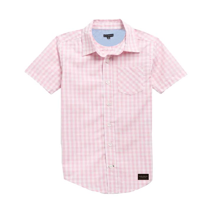 BOYS S/S GINGHAM PLAID SHIRT WITH CHEST POCKET for wholesale by Silver Jeans