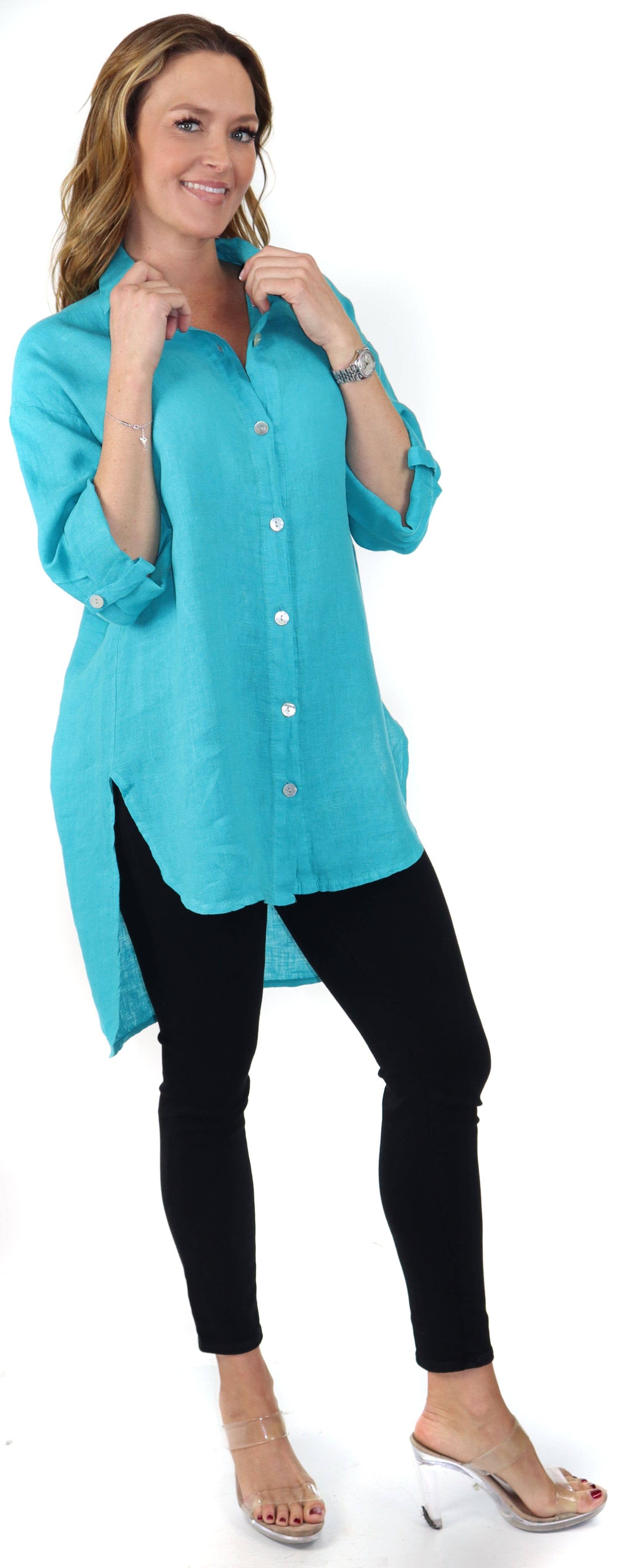 LINEN AND GAUZE - Vente Tunique – femme - 3348 - Blouse ample en lin Hi Low 9 couleurs19