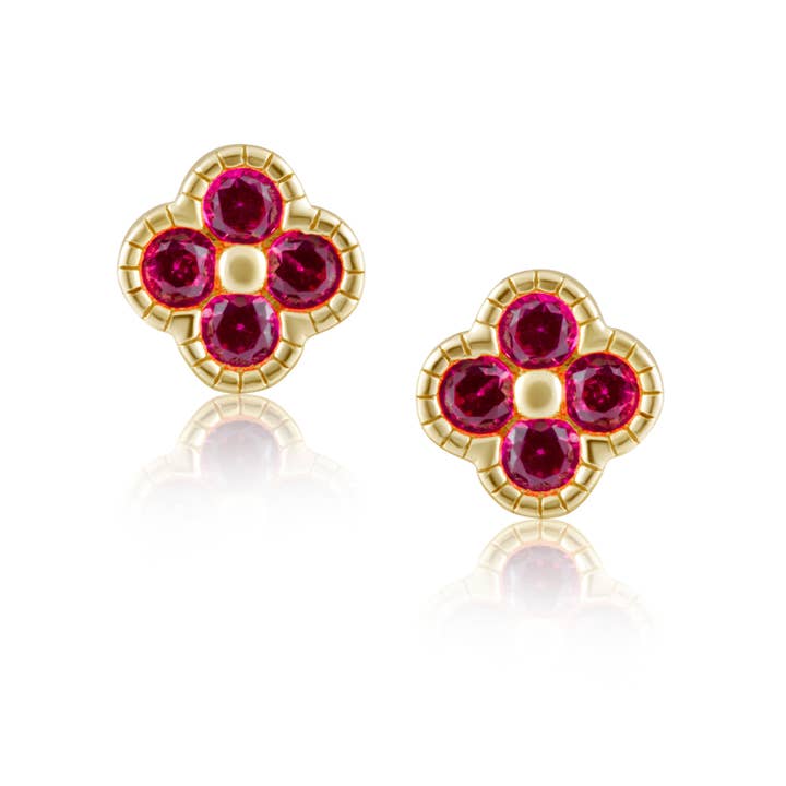 Gracie CZ Clover Studs Pink Sapphire for wholesale by Sahira Jewelry Design