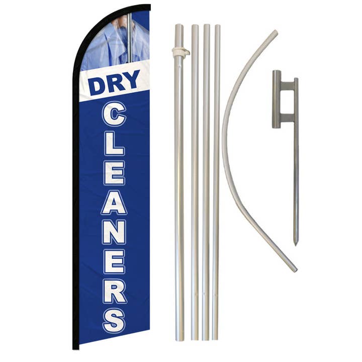 Dry Cleaners (Blue) Windless Banner Flag & Pole Kit for wholesale by Flags Importer