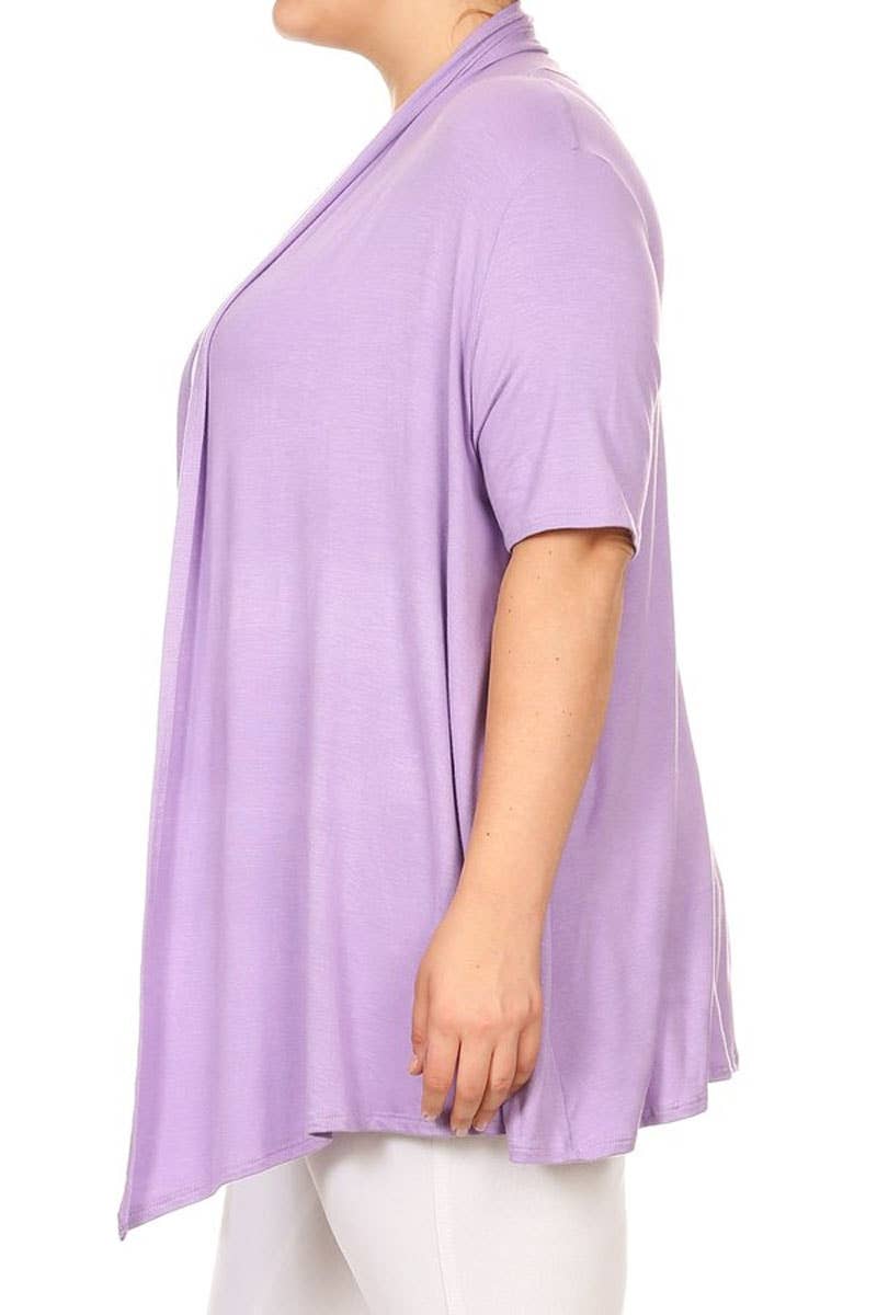 MOA COLLECTION - Wholesale Cardigan - Women's - Women's Plus Size Short Sleeves Draped Solid Cardigan22