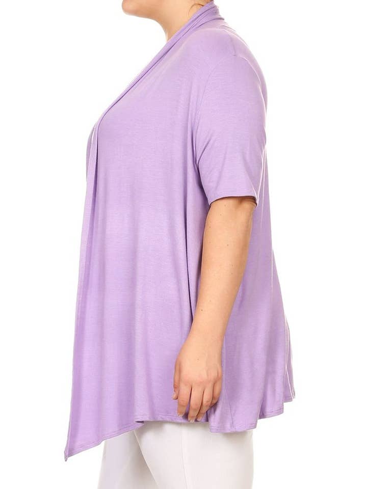 MOA COLLECTION - Wholesale Cardigan - Women's - Women's Plus Size Short Sleeves Draped Solid Cardigan22