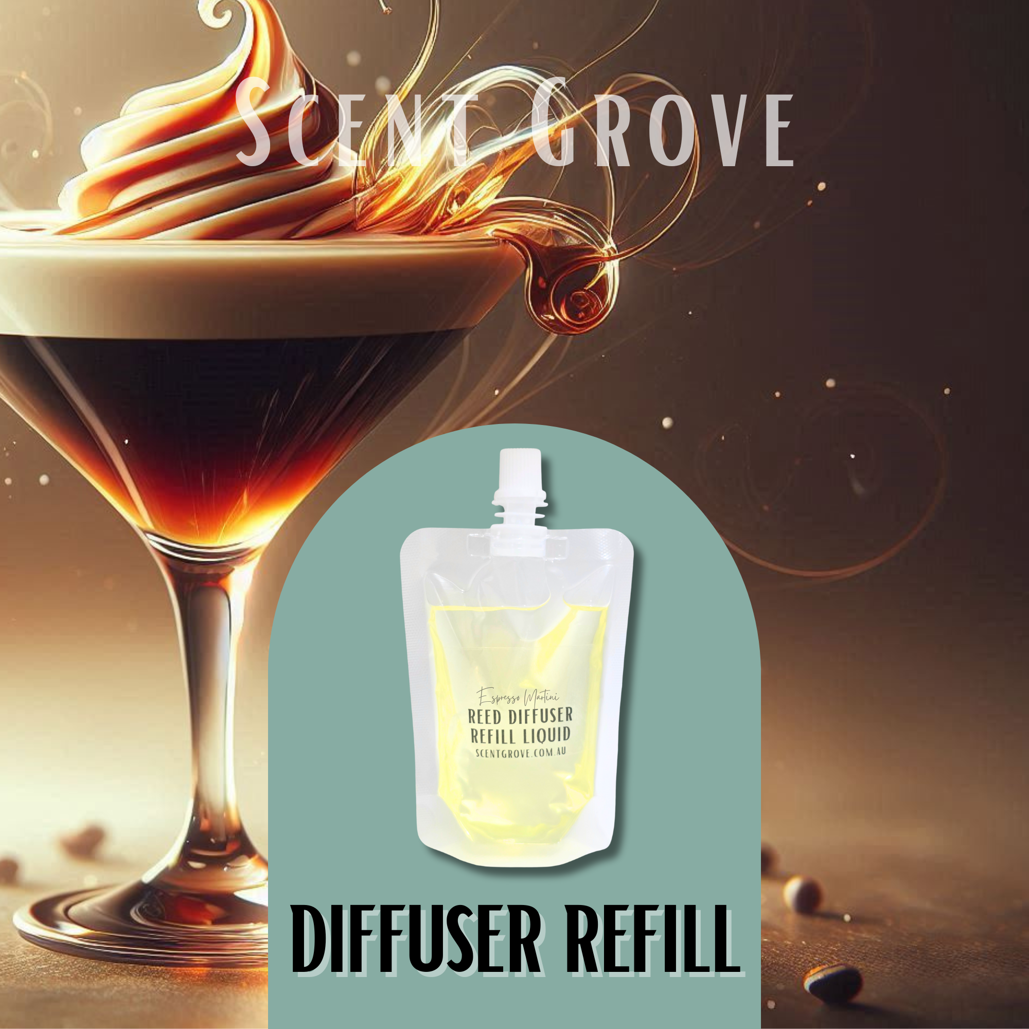 Scent Grove - Wholesale Reed diffuser - Espresso Martini Scented Diffuser Liquid Refill 100ml Clear Pouch0