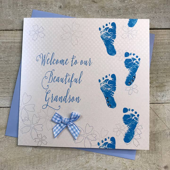 Little Feetbienvenidos a nuestro hermoso nieto (WB269) para venta al por mayor de White Cotton Cards