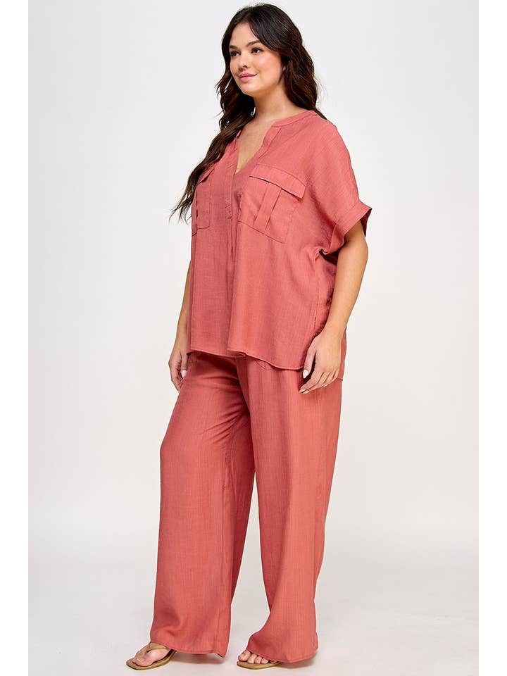 Haute Fox Plus Size & Contemporary - Wholesale Pants - Women's - Plus Size Drawstring Wide Leg Crinkle Pants SS2459P-P