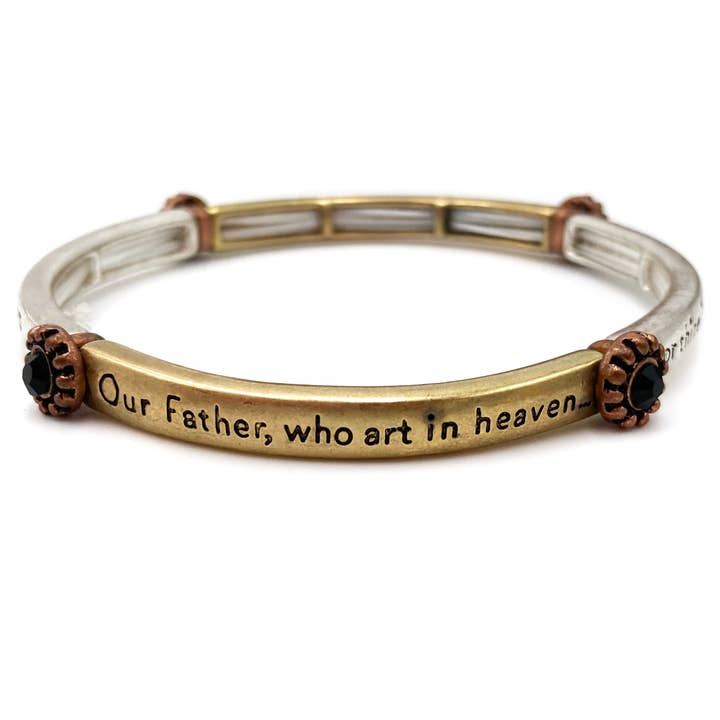 Lunar Deer - Wholesale Bangle Bracelet - Lord's Prayer Inscription Concho Stretch Bracelet2