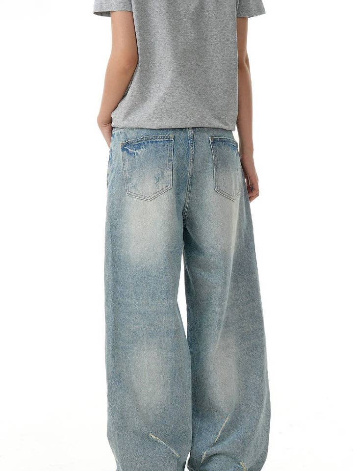 Blue Washed Textured Straight Jeans for wholesale on Faire