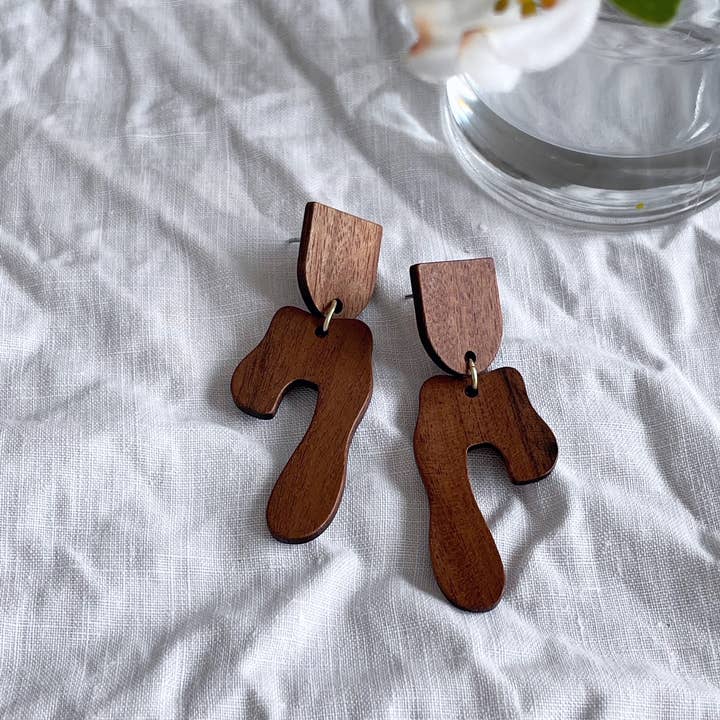 Pearl and Ivy Studio - Wholesale Dangle Earrings - Natural wood geometric shape earrings - Ridge3