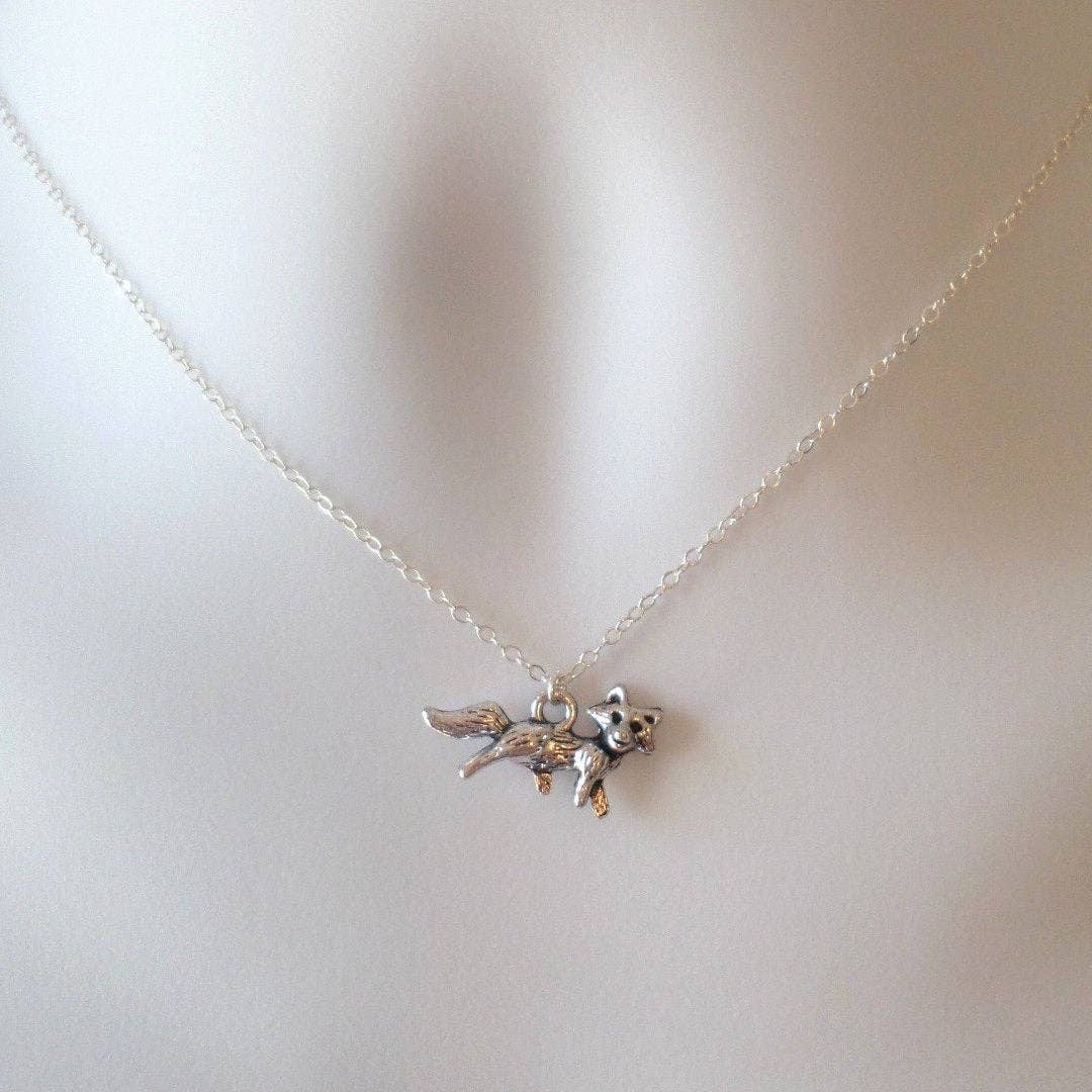 The Wandering Dandelion - Wholesale  - Fox Necklace - Silver Fox Necklace - Tiny Silver Fox Necklace, Sterling Silver Necklace, Animal Jewelry, grey, white, silver, Christmas Gift0