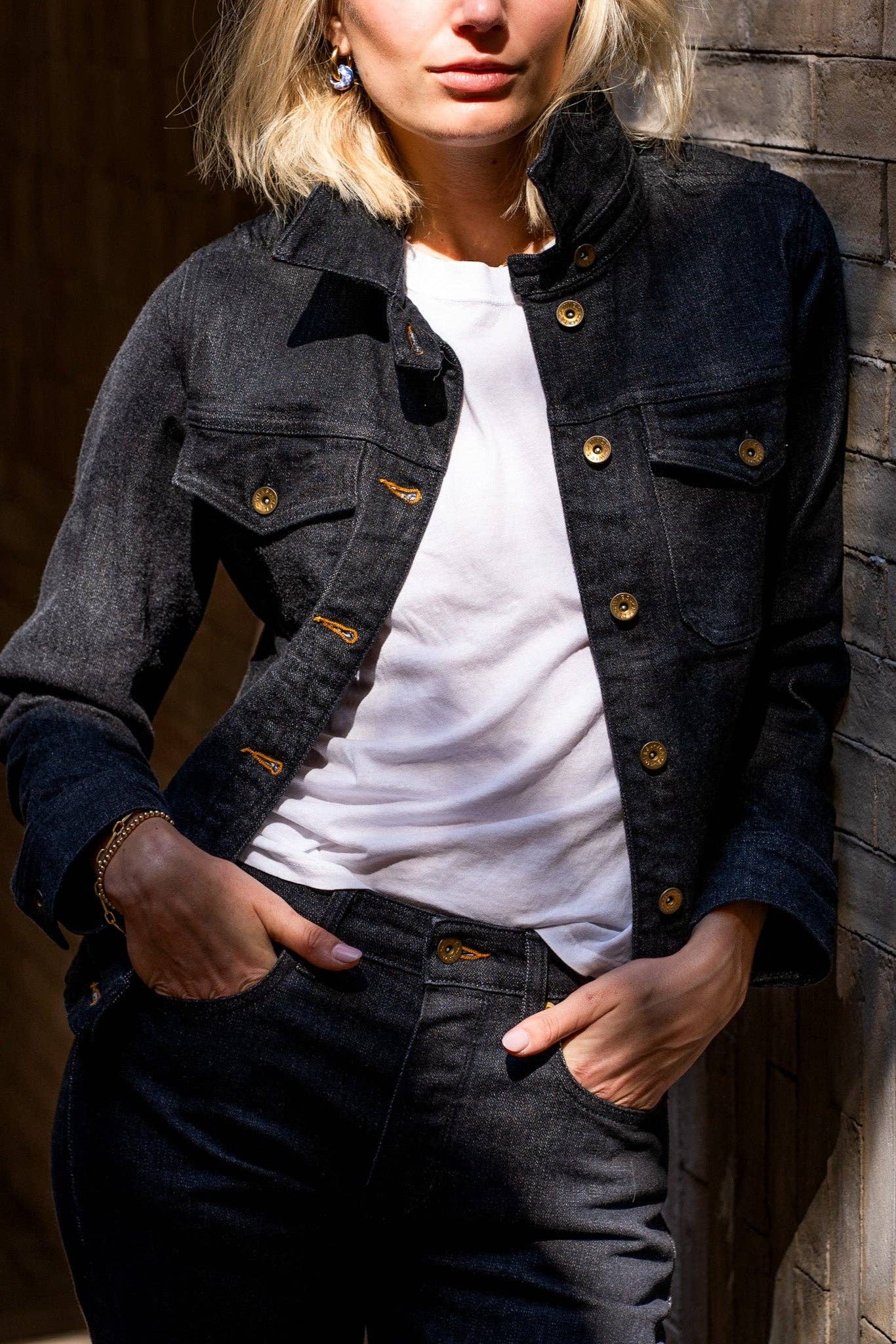 Schwarzer Stein Artcher Jacke | 14oz Broken Twill Denim für den Großhandel auf Faire6