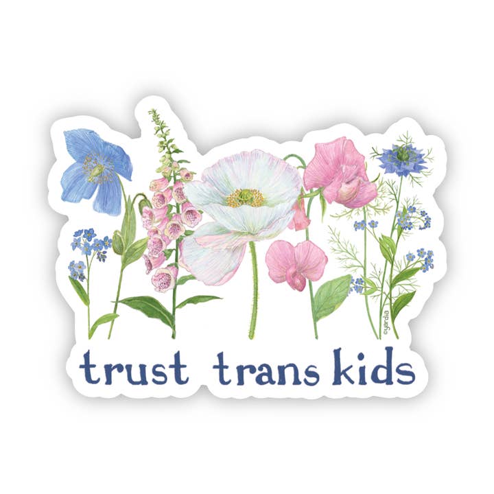 Trust Trans Kids Sticker - Watercolor LGBTQ+ Vinyl Sticker for wholesale by Yardia