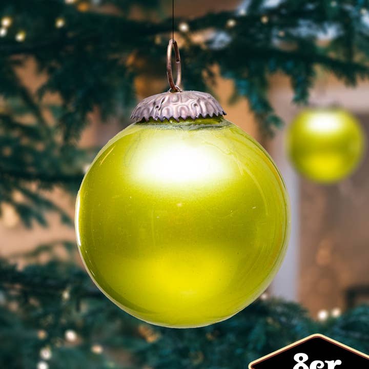 Antikas - Wholesale Ornament Set - Christmas tree ball set, round, set of 8 | glass, green | H8.5xW8.0cm0