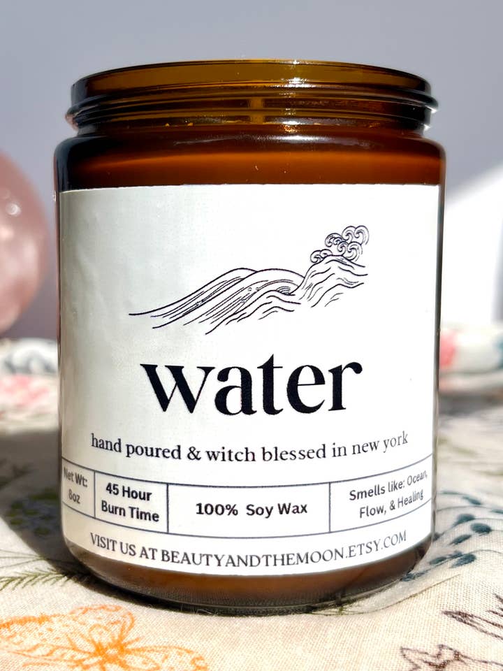 Water Element Candle – Ocean Scented Soy Ritual Candle for wholesale by Beauty and the Moon