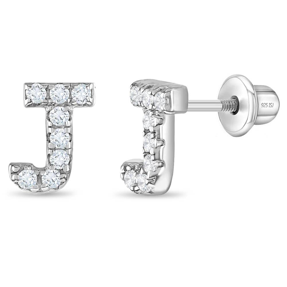 In Season Jewelry - Wholesale Earrings - Kids - CZ Letter Initial Girls / Kids Earrings - Sterling Silver30
