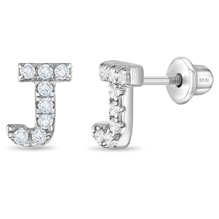 In Season Jewelry - Wholesale Earrings - Kids - CZ Letter Initial Girls / Kids Earrings - Sterling Silver30
