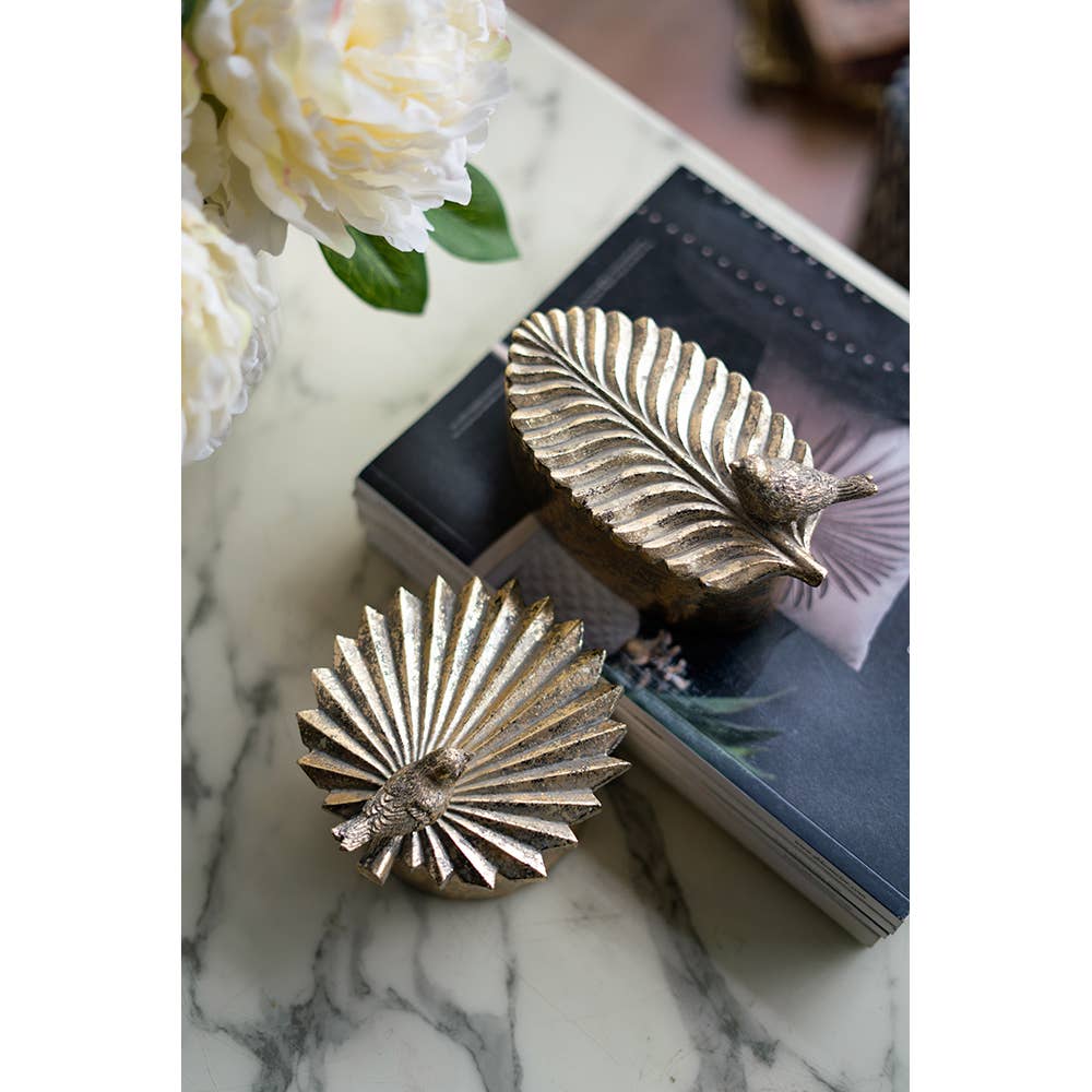 A&B Home Group Inc. - Wholesale Decorative Box - 5x5x4" Resin Antique Gold Trinket Box with Bird Accents1